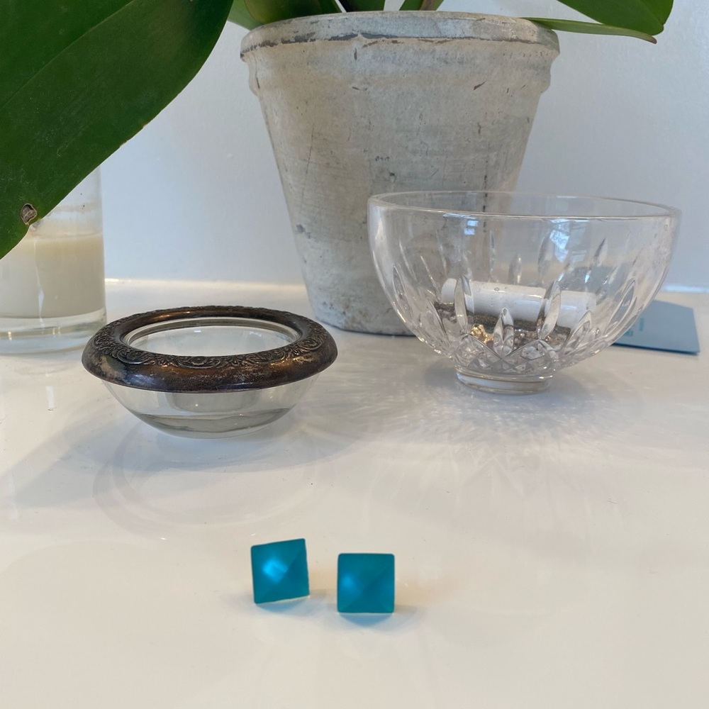 Alexis Bittar Blue Pyramid Post Lucite Earrings